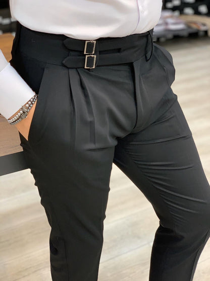 Jake Black Double Pleated Buckled Slim Pants - Versatile Elegance for Every Occasion