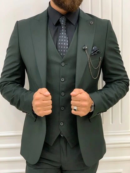 Eros Green Slim Fit Peak Lapel Suit - Elegant and Versatile BOJONI
