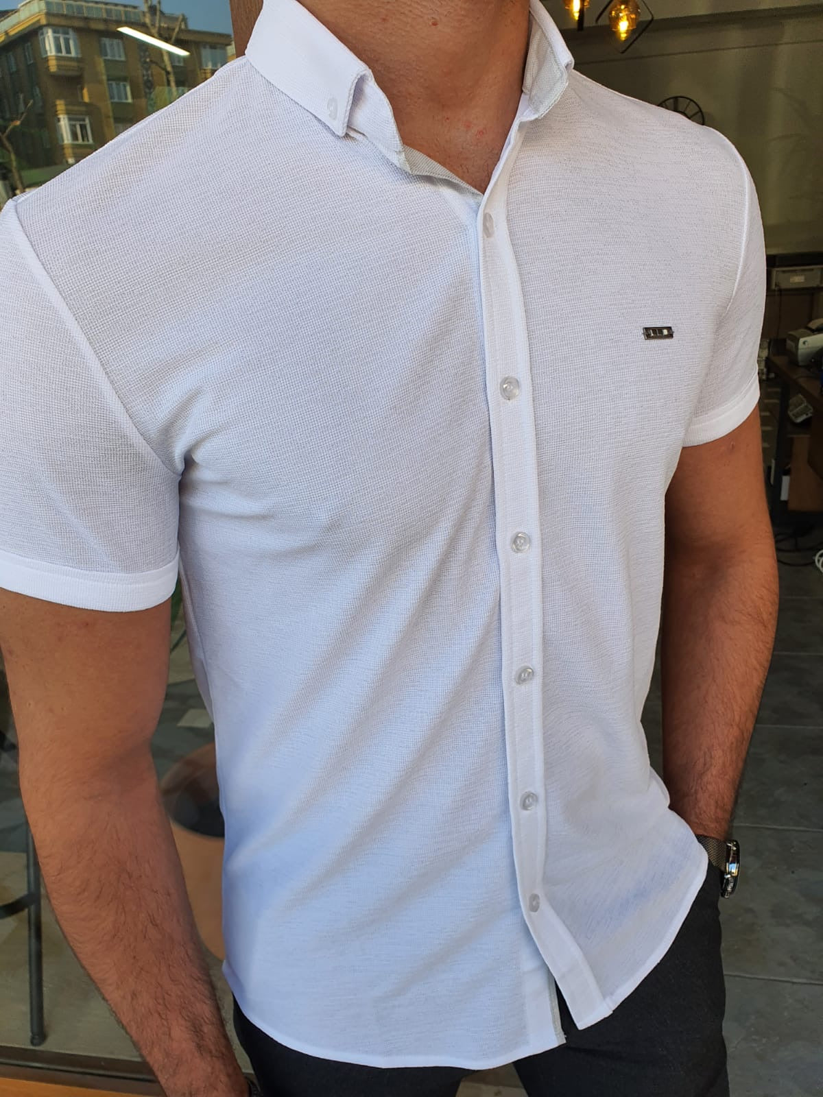 Brabion Aron White Slim Fit Short Sleeve Shirt - Versatile Elegance
