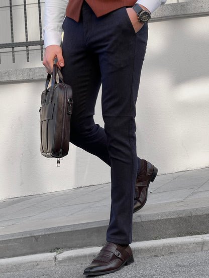 Fabio Navy Blue Slim Fit Cotton Pants