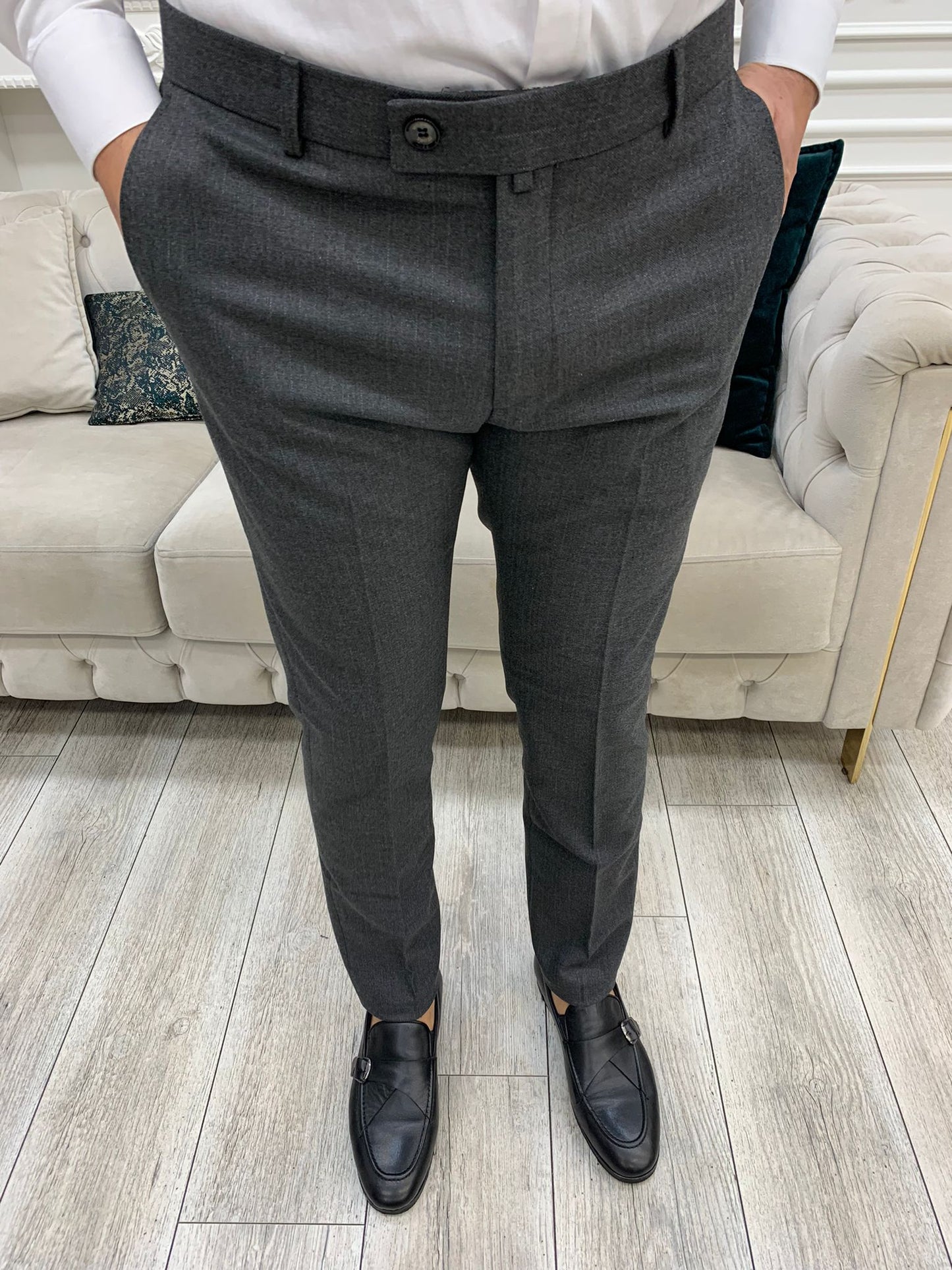 Anthracite Italian Style Slim Fit Trousers for Men