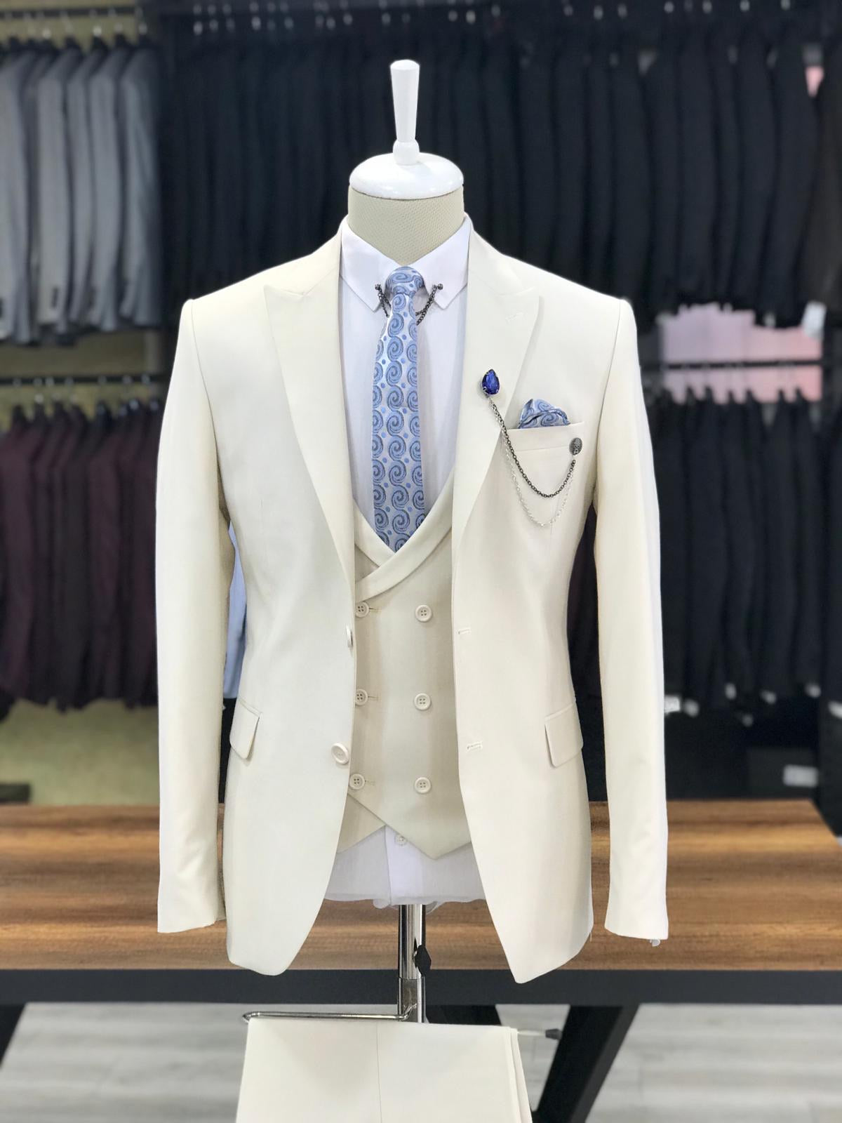 Eros Cream Slim Fit Wool Suit - A Timeless Classic BOJONI