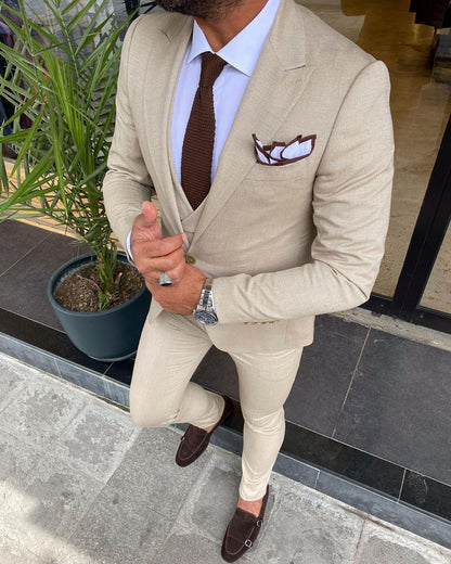 Bonomi Beige Slim-Fit Suit: The Ultimate Three-Piece Ensemble brabion