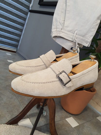 Stefano Beige Suede Buckle Loafers: Elevate Your Footwear Game