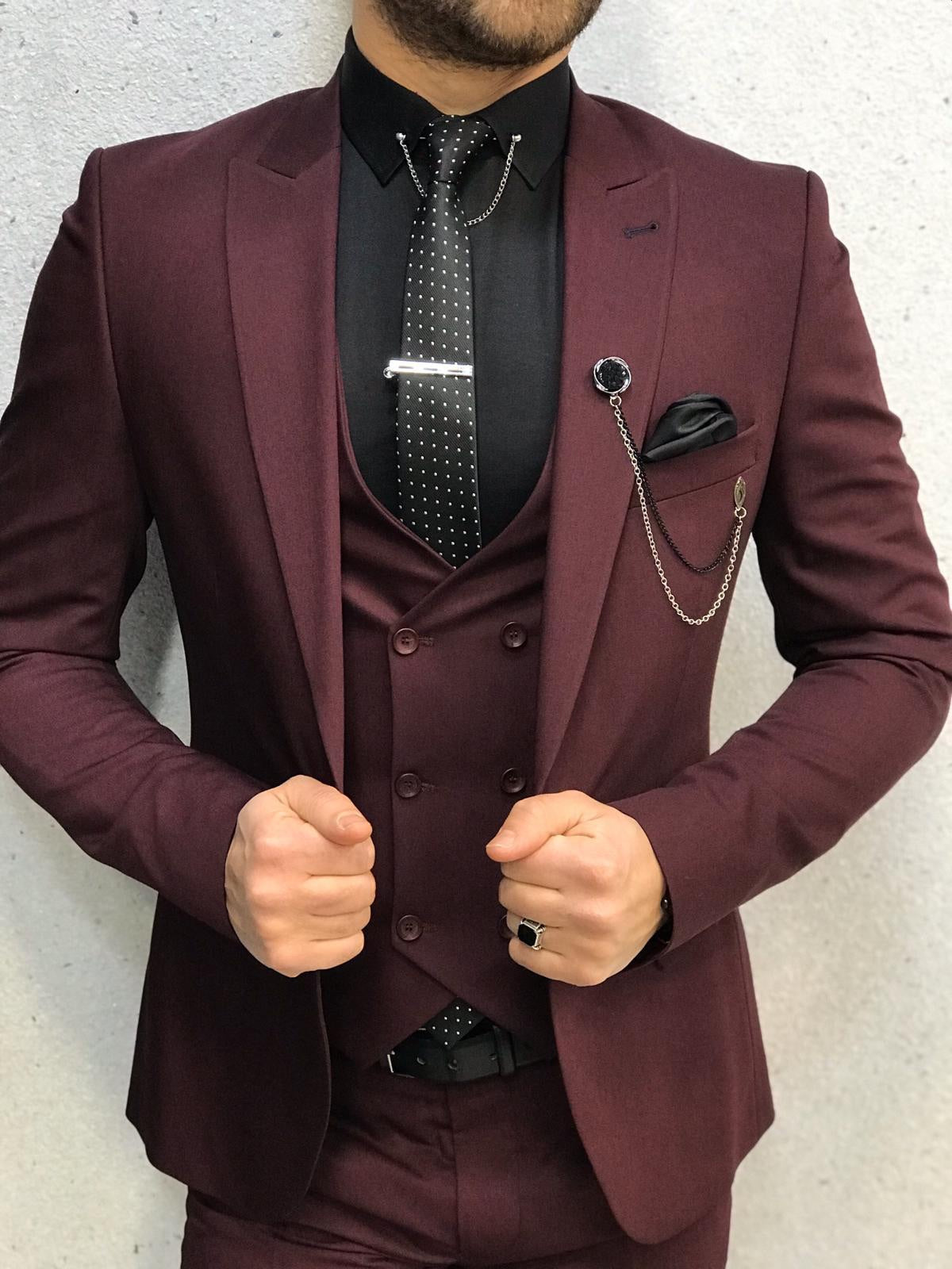 Lancaster Burgundy Slim Fit Suit - Timeless Elegance for Every Occasion brabion