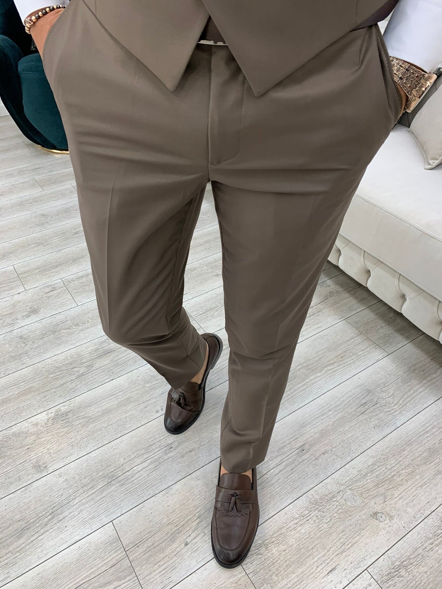 Lance Coffee Slim Fit Three-Piece Suit
