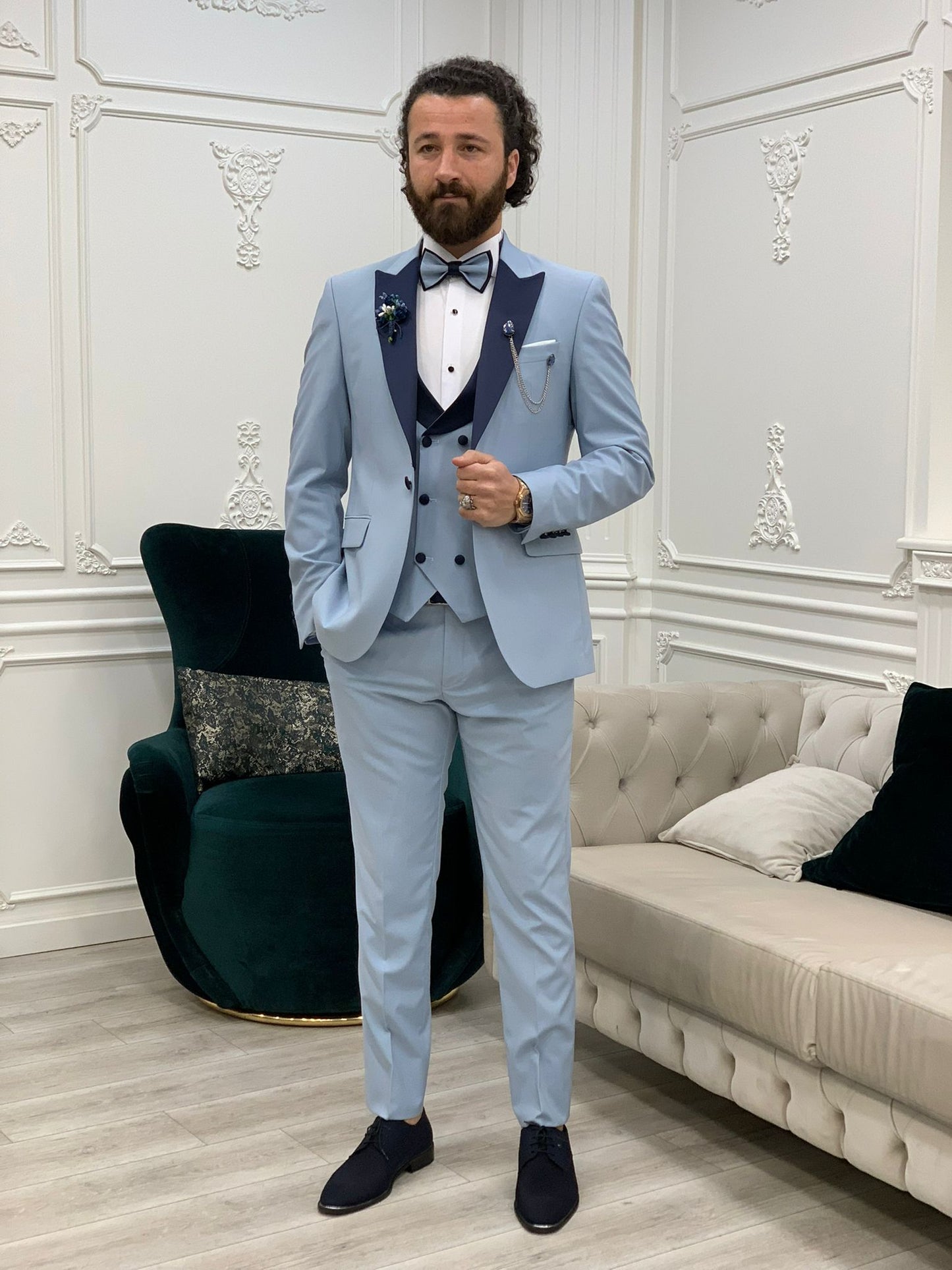 Perris Ice Blue Slim Fit Tuxedo