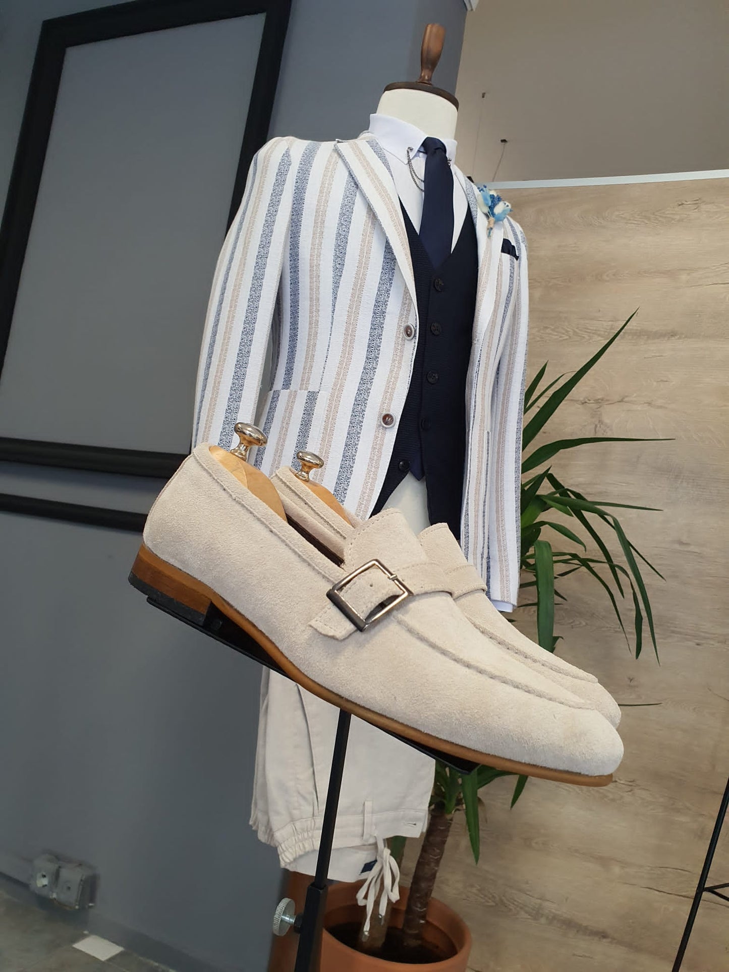 Stefano Beige Suede Buckle Loafers: Elevate Your Footwear Game