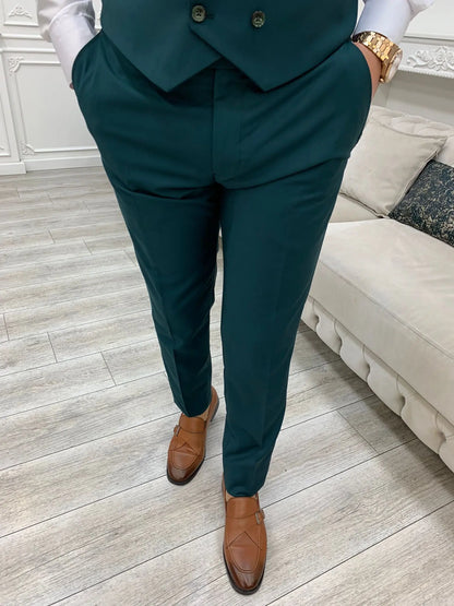 Amato Green Slim Fit Peak Lapel Suit - Versatile Three-Piece Elegance brabion