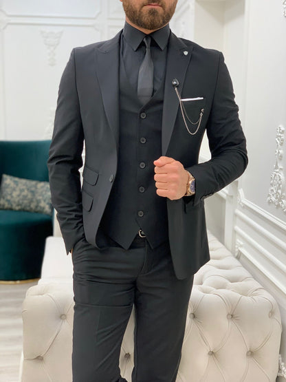 Lance Black Slim Fit Suit - Versatile Three-Piece Ensemble for Any Occasion