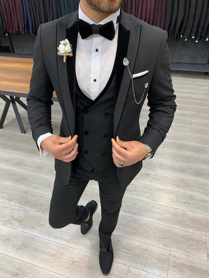 Wilson Black Slim Fit Velvet Peak Lapel Tuxedo: Timeless Elegance for Formal Occasions