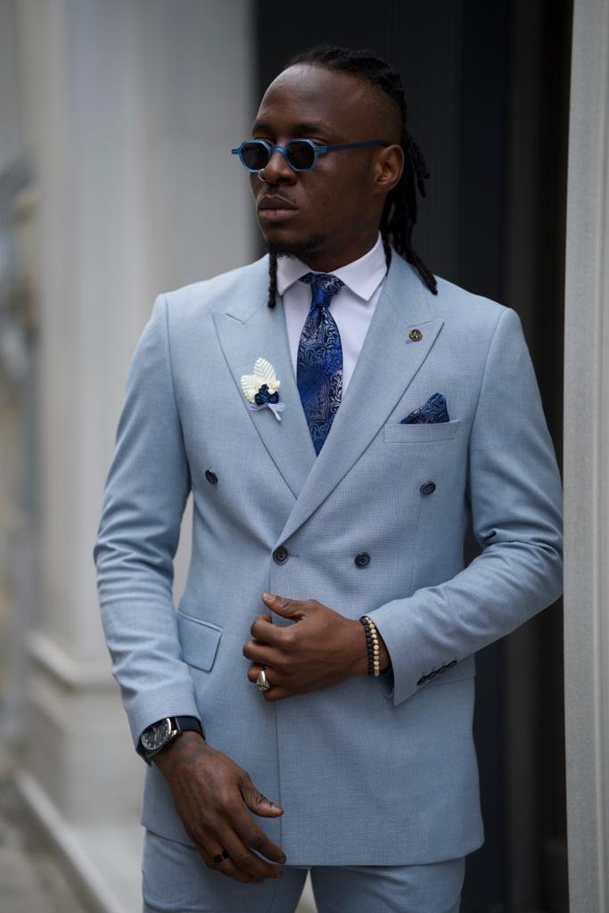 Sorento Sky Blue Slim Fit Double Breasted Linen Suit
