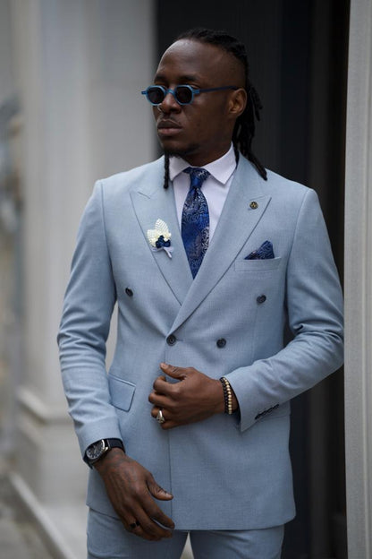 Sorento Sky Blue Slim Fit Double Breasted Linen Suit