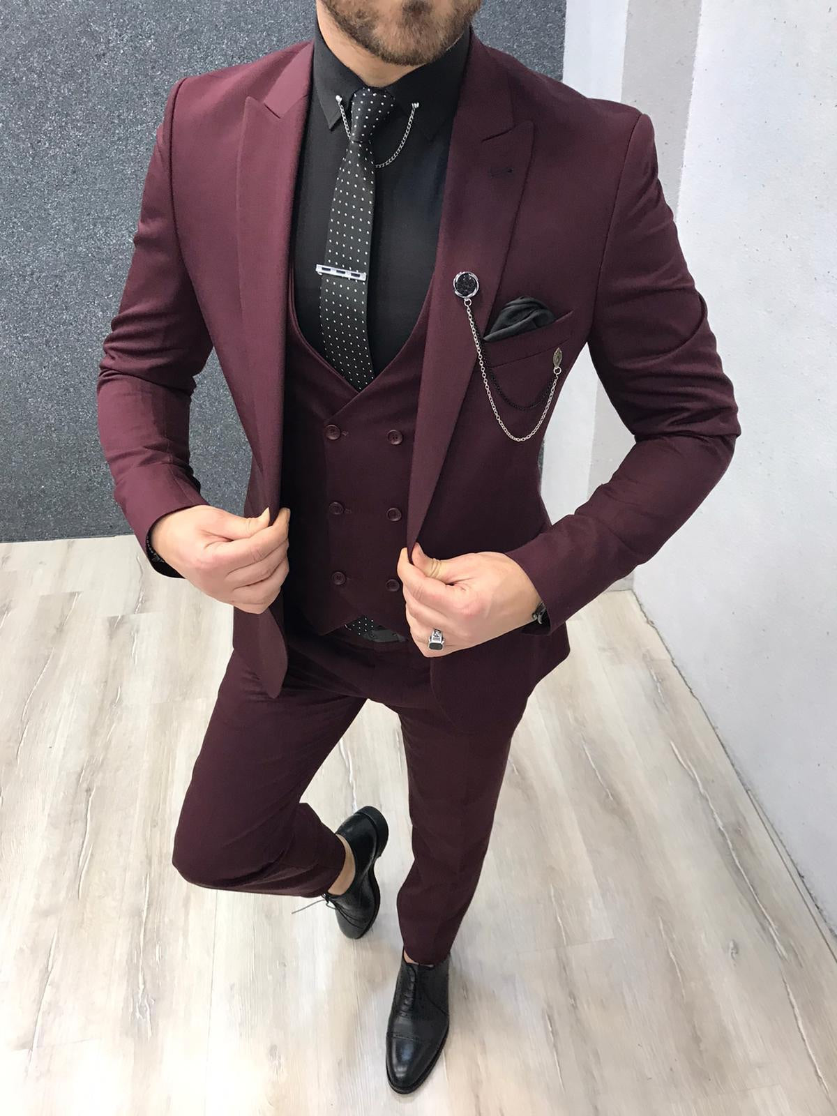 Lancaster Burgundy Slim Fit Suit - Timeless Elegance for Every Occasion brabion