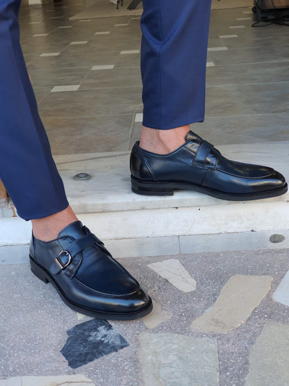 Stefano Navy Blue Buckle Loafers: Elegance Redefined