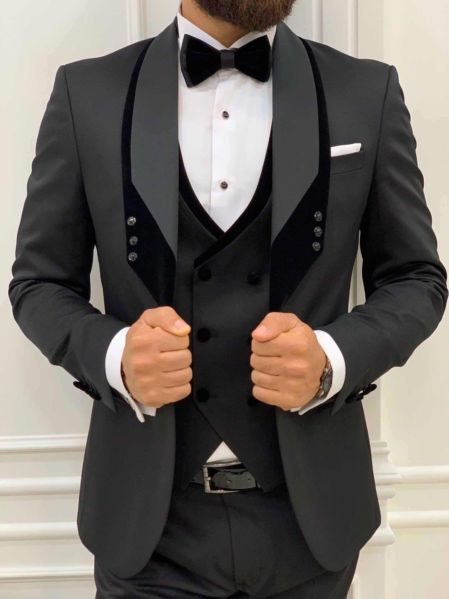 Infinite Black Slim Fit Velvet Shawl Lapel Tuxedo