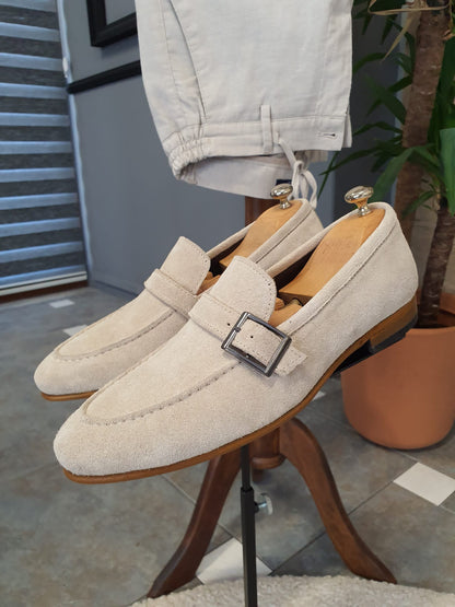 Stefano Beige Suede Buckle Loafers: Elevate Your Footwear Game
