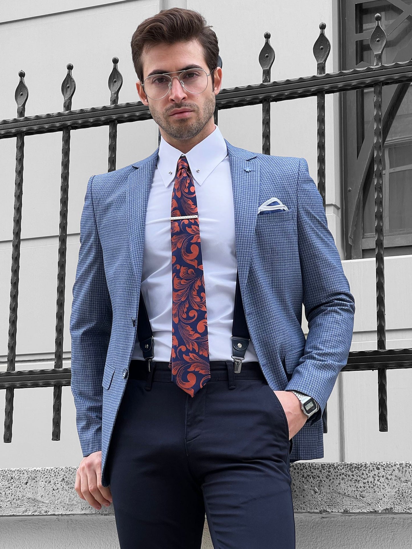 Eros Blue Slim Fit Peak Lapel Wool Blazer - The Perfect Blend of Style and Comfort