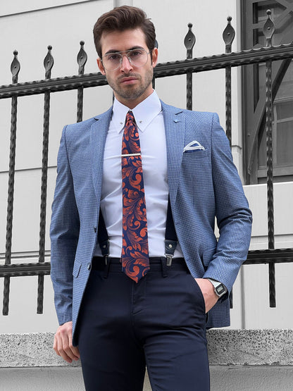 Eros Blue Slim Fit Peak Lapel Wool Blazer - The Perfect Blend of Style and Comfort