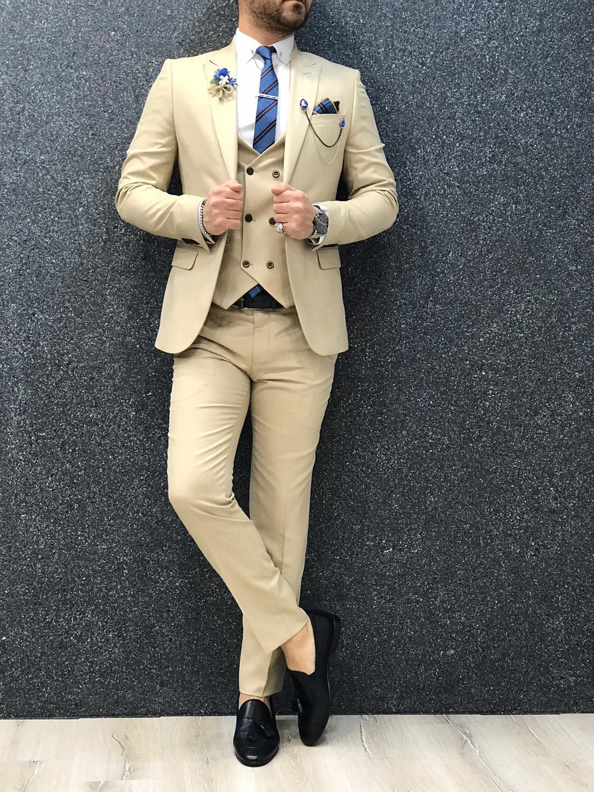 Lancaster Cream Slim Fit Suit for Modern Men brabion