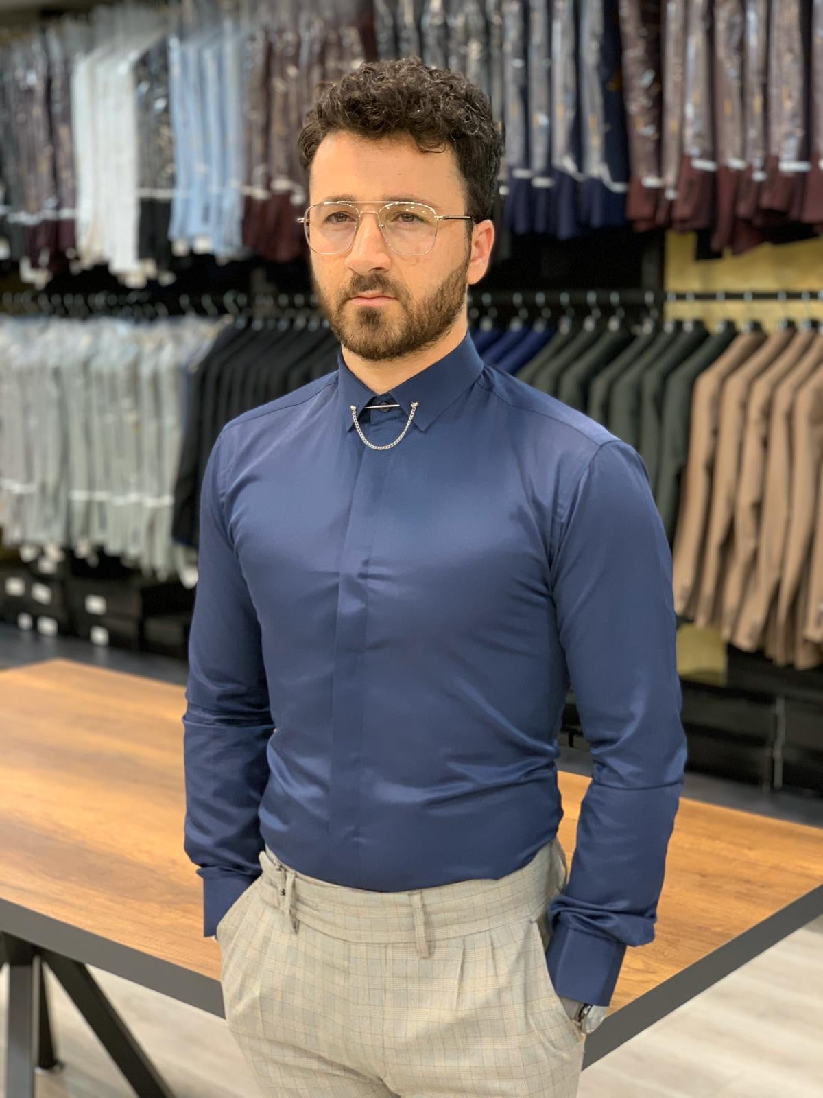 Jake Navy Blue Slim Fit Shirt