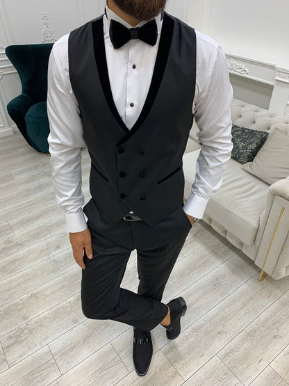 Infinite Black Slim Fit Velvet Shawl Lapel Tuxedo