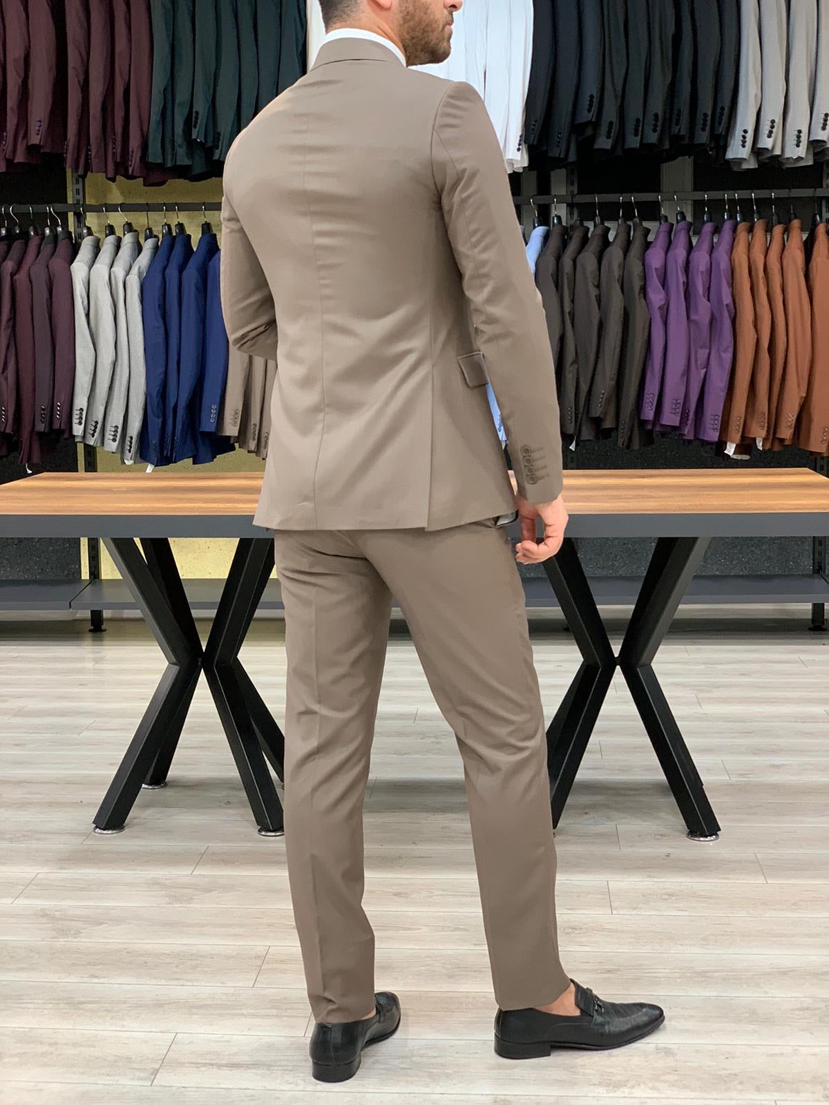 Eros Brown Slim Fit Wool Suit - Elevate Your Style BOJONI
