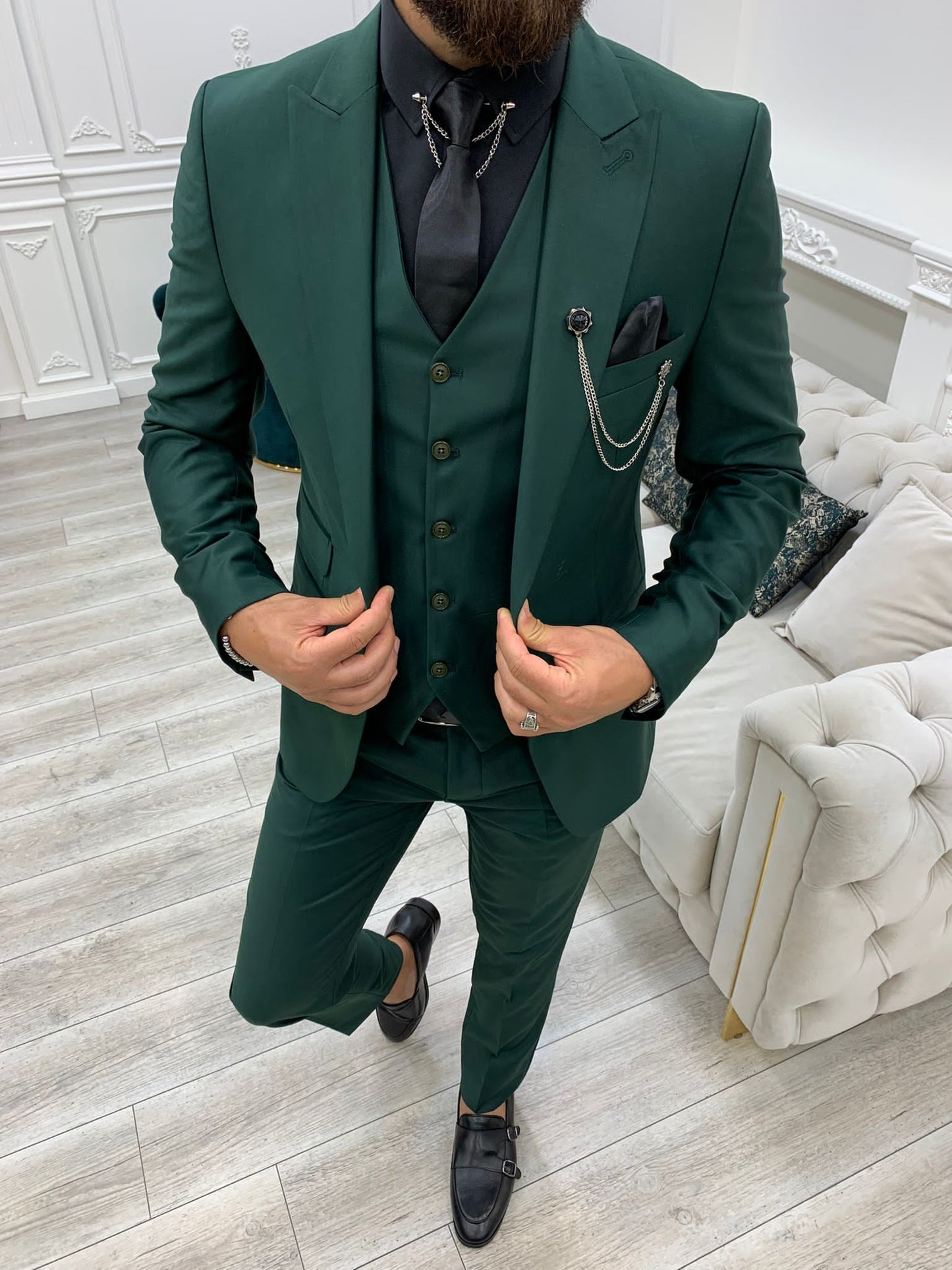 Wilson Green Slim Fit Peak Lapel Suit - Elevate Your Style