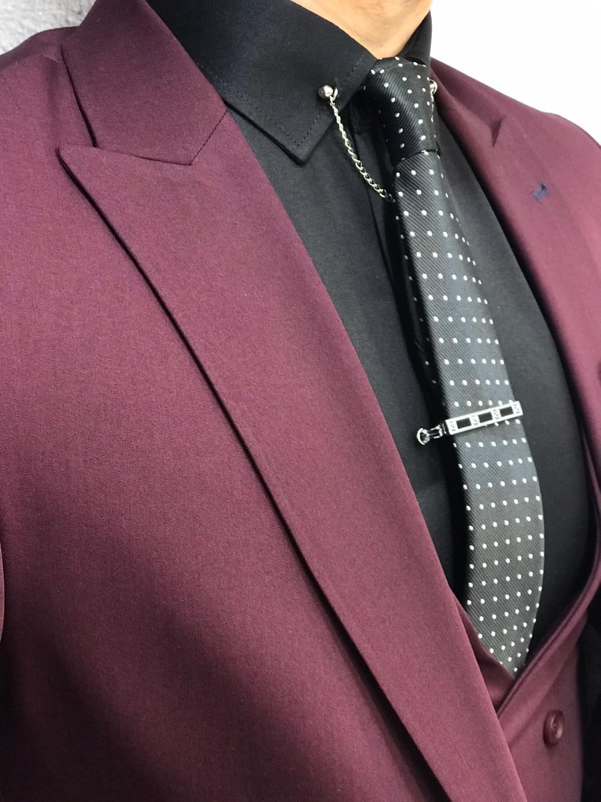 Lancaster Burgundy Slim Fit Suit - Timeless Elegance for Every Occasion brabion