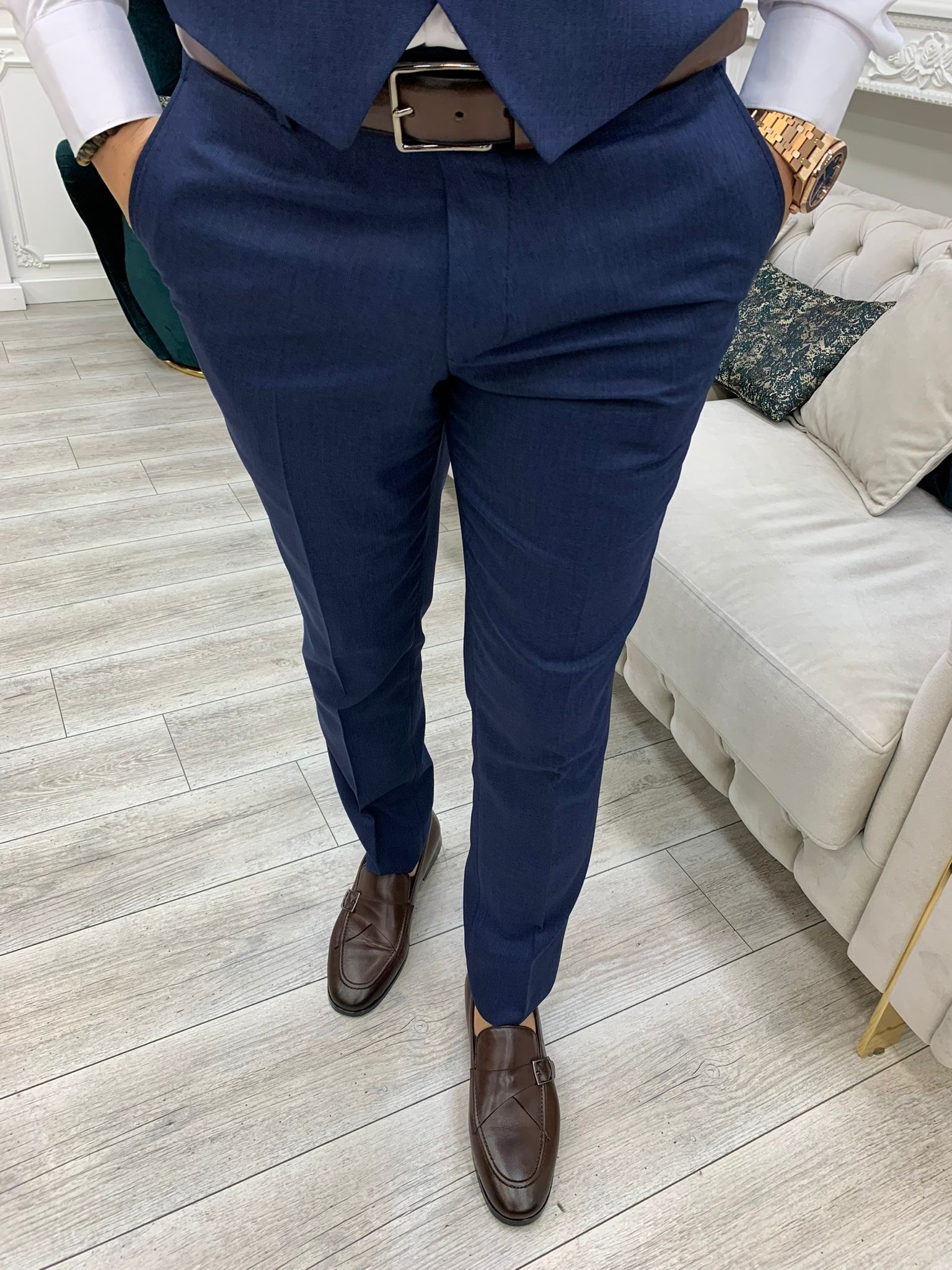 Stefano Navy Blue Slim Fit Suit - A Versatile Three-Piece Ensemble brabion