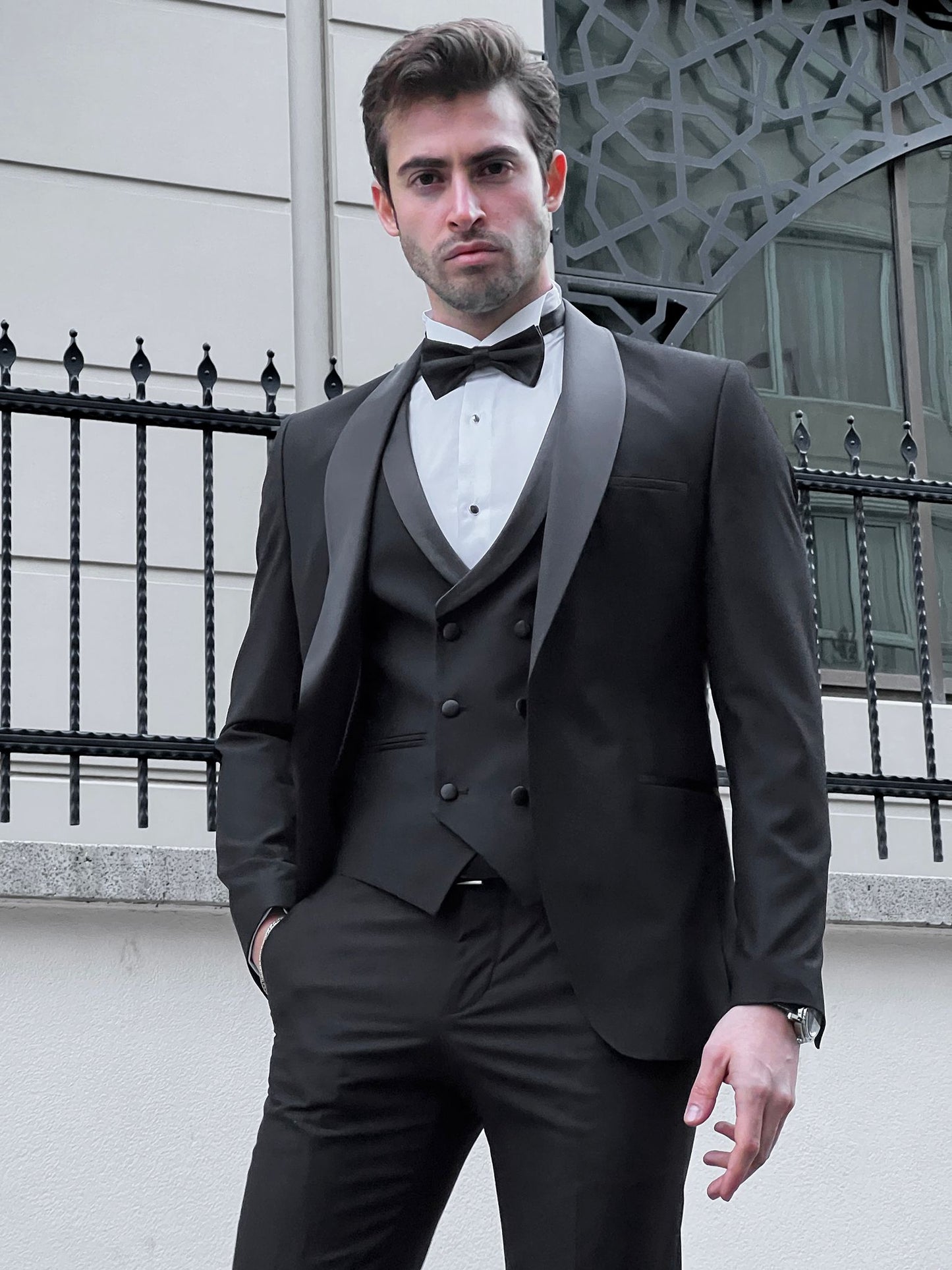 Enzo Black Shawl Lapel Slim Fit Tuxedo for Men