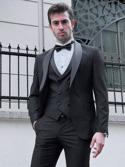 Enzo Black Shawl Lapel Slim Fit Tuxedo for Men
