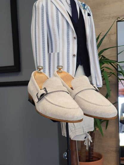 Stefano Beige Suede Buckle Loafers: Elevate Your Footwear Game