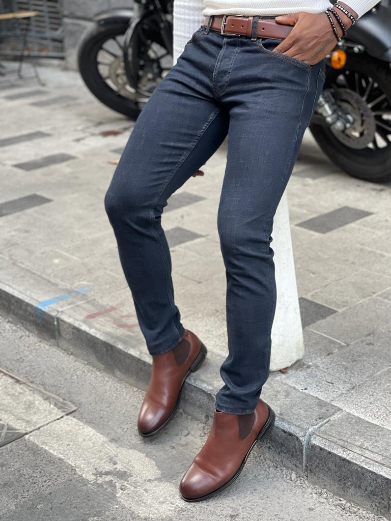 Lazio Dark Blue Slim Fit Striped Pants