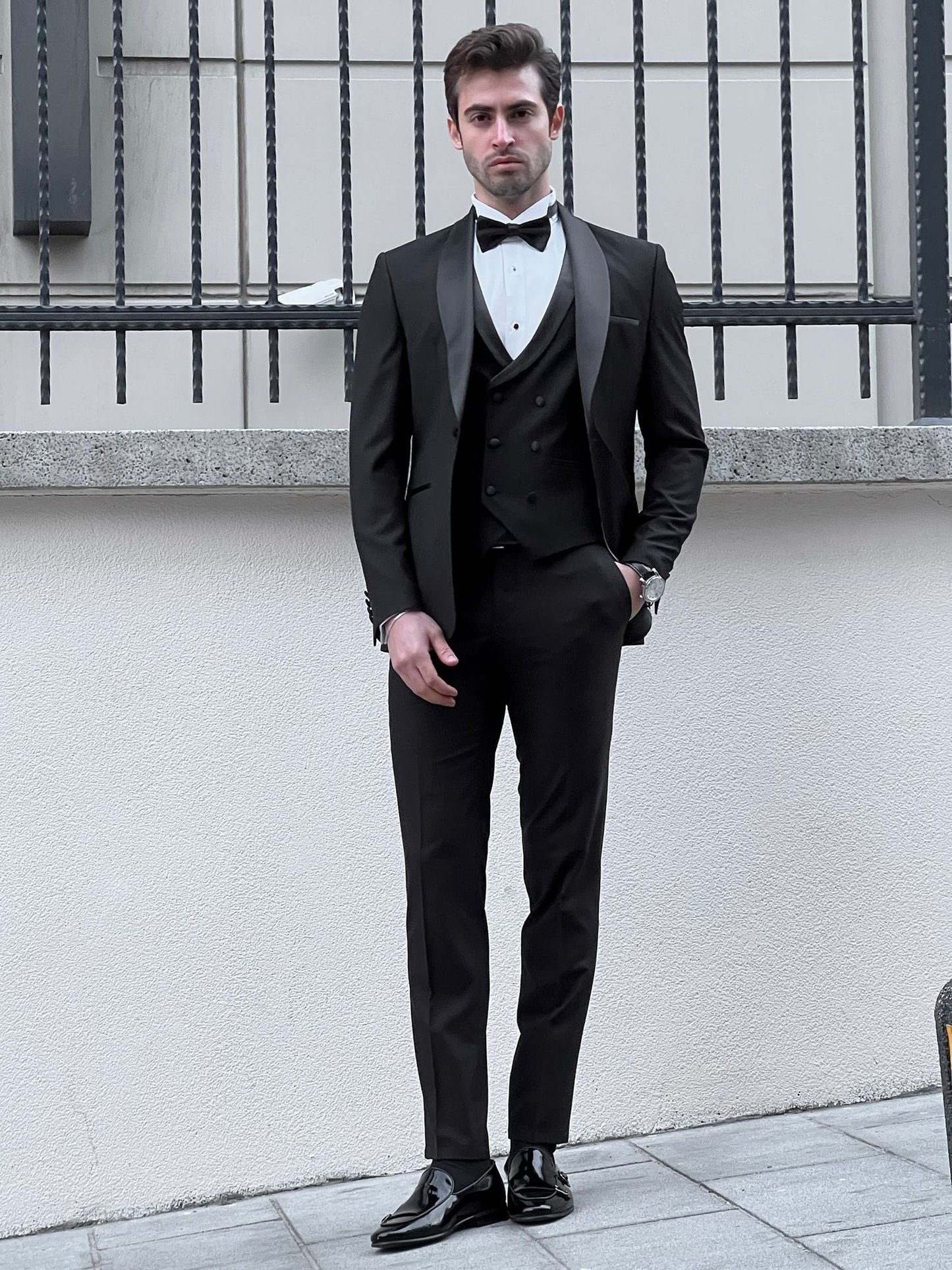 Enzo Black Shawl Lapel Slim Fit Tuxedo for Men