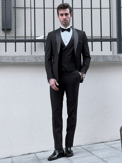 Enzo Black Shawl Lapel Slim Fit Tuxedo for Men