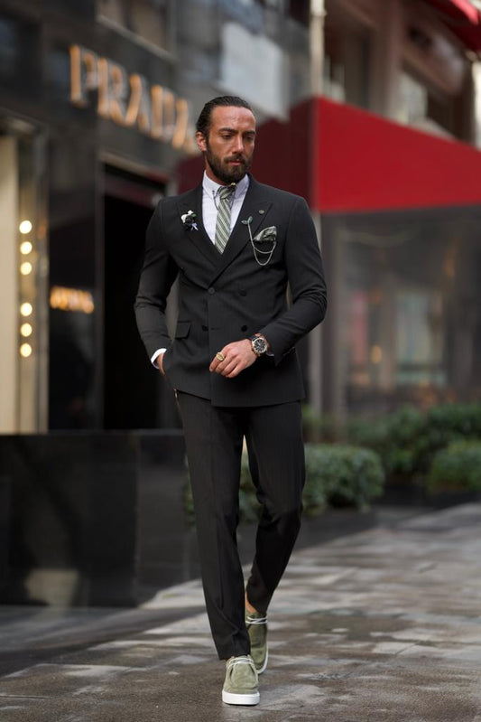 Sorento Black Slim Fit Double Breasted Pinstripe Suit