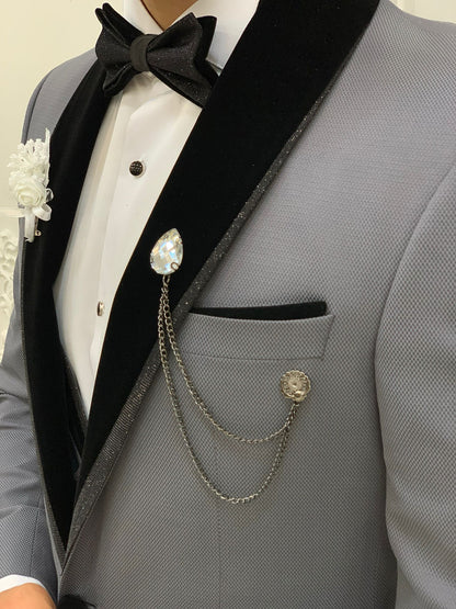 Acacia Gray Slim Fit Velvet Shawl Lapel Tuxedo