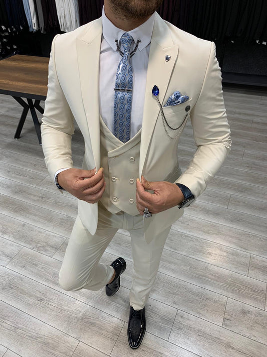 Eros Cream Slim Fit Wool Suit - A Timeless Classic BOJONI