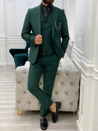 Wilson Green Slim Fit Peak Lapel Suit - Elevate Your Style