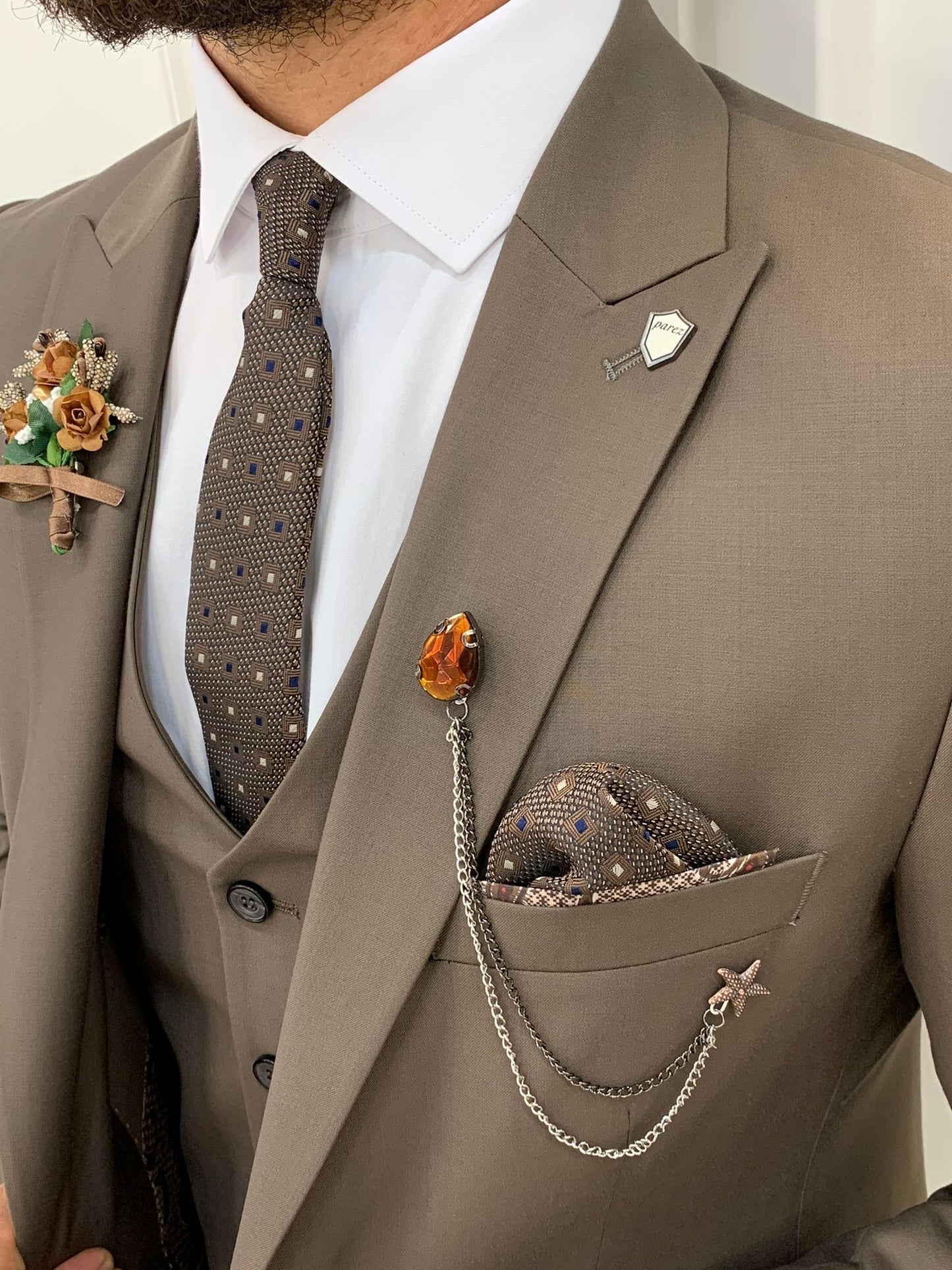 Lance Coffee Slim Fit Three-Piece Suit
