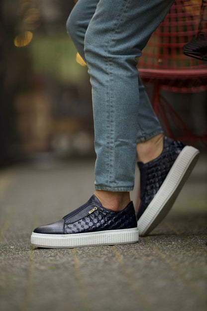 Naposi Eva Sole Lace Navy Blue Shoes - Elegant Leather Footwear for Men