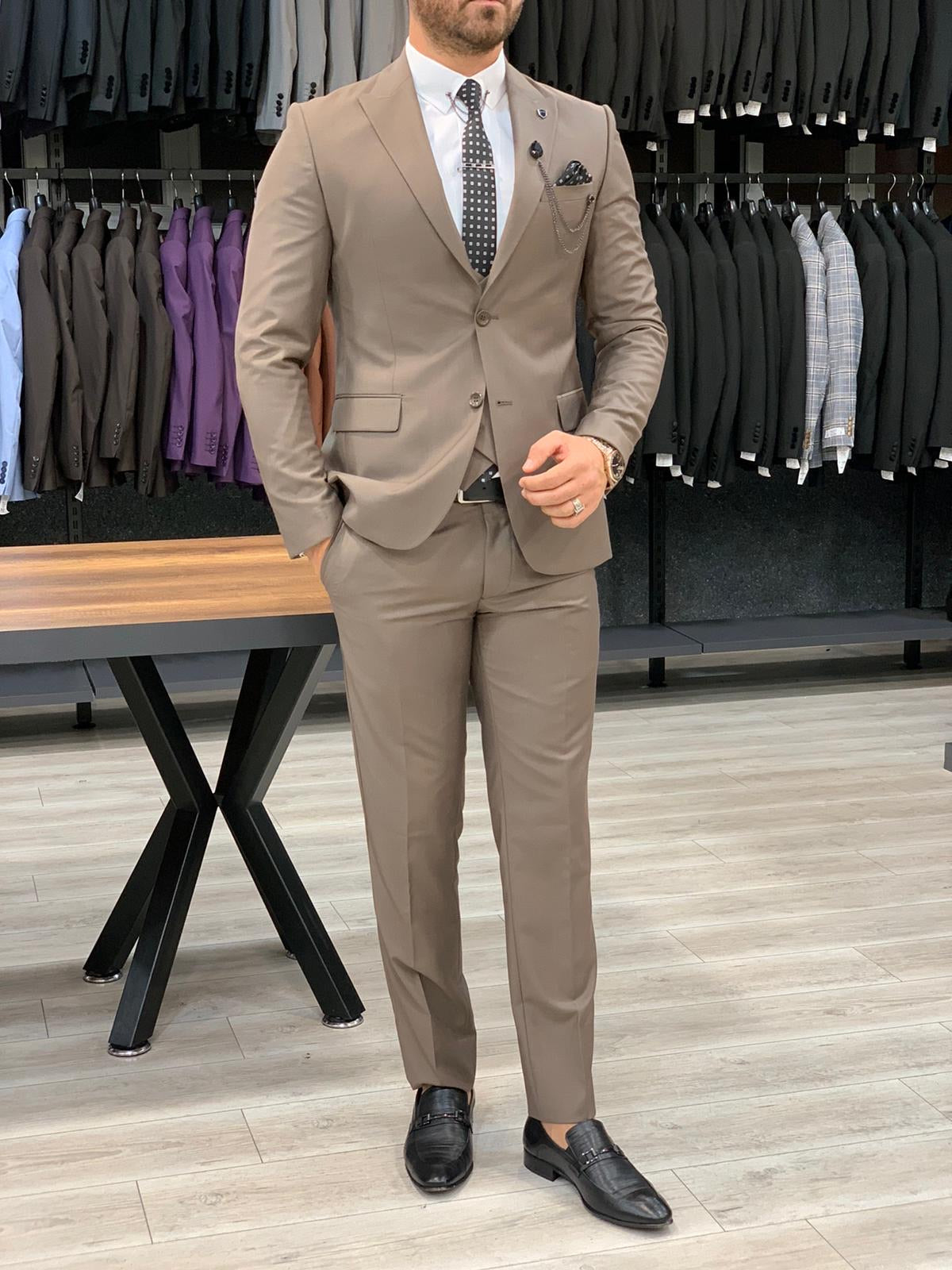 Eros Brown Slim Fit Wool Suit - Elevate Your Style BOJONI