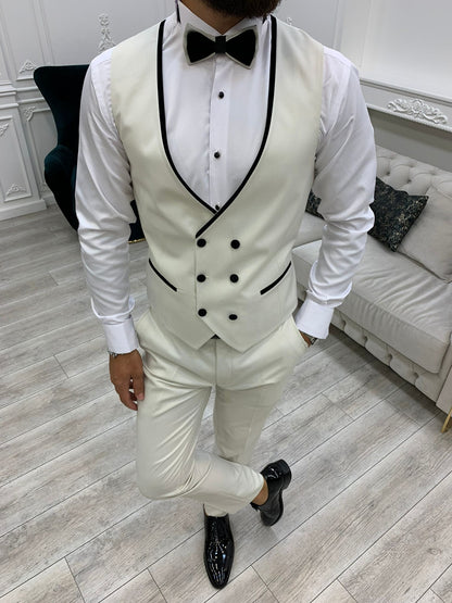 Acacia White Slim Fit Velvet Peak Lapel Tuxedo - Elevate Your Formal Wardrobe