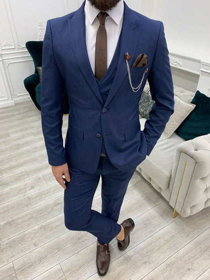 Stefano Navy Blue Slim Fit Suit - A Versatile Three-Piece Ensemble brabion