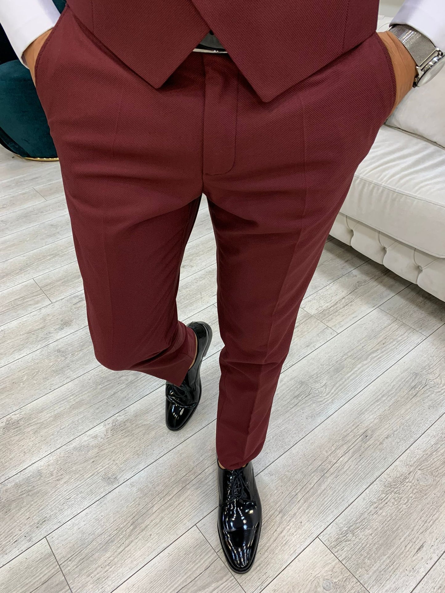 Acacia Burgundy Slim Fit Velvet Peak Lapel Tuxedo