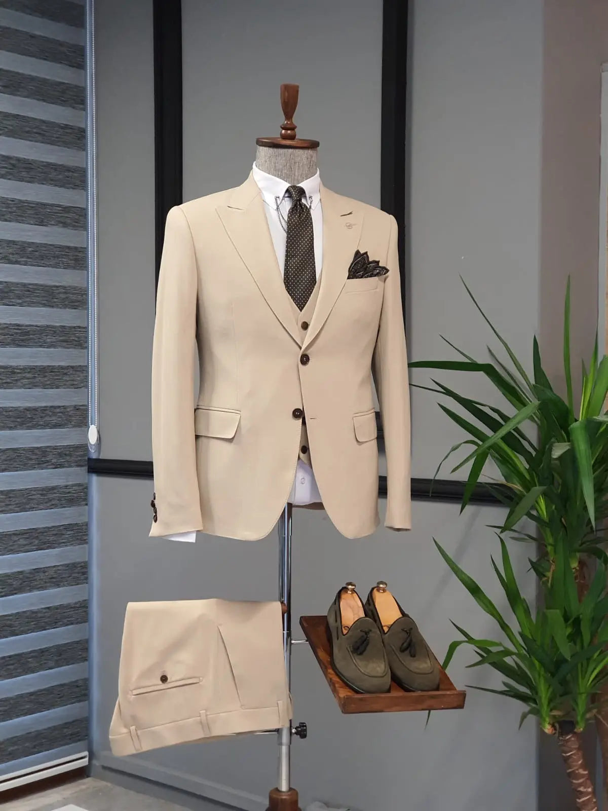 Bristol Beige Slim Fit Cotton Suit - Versatile Elegance for Every Occasion brabion