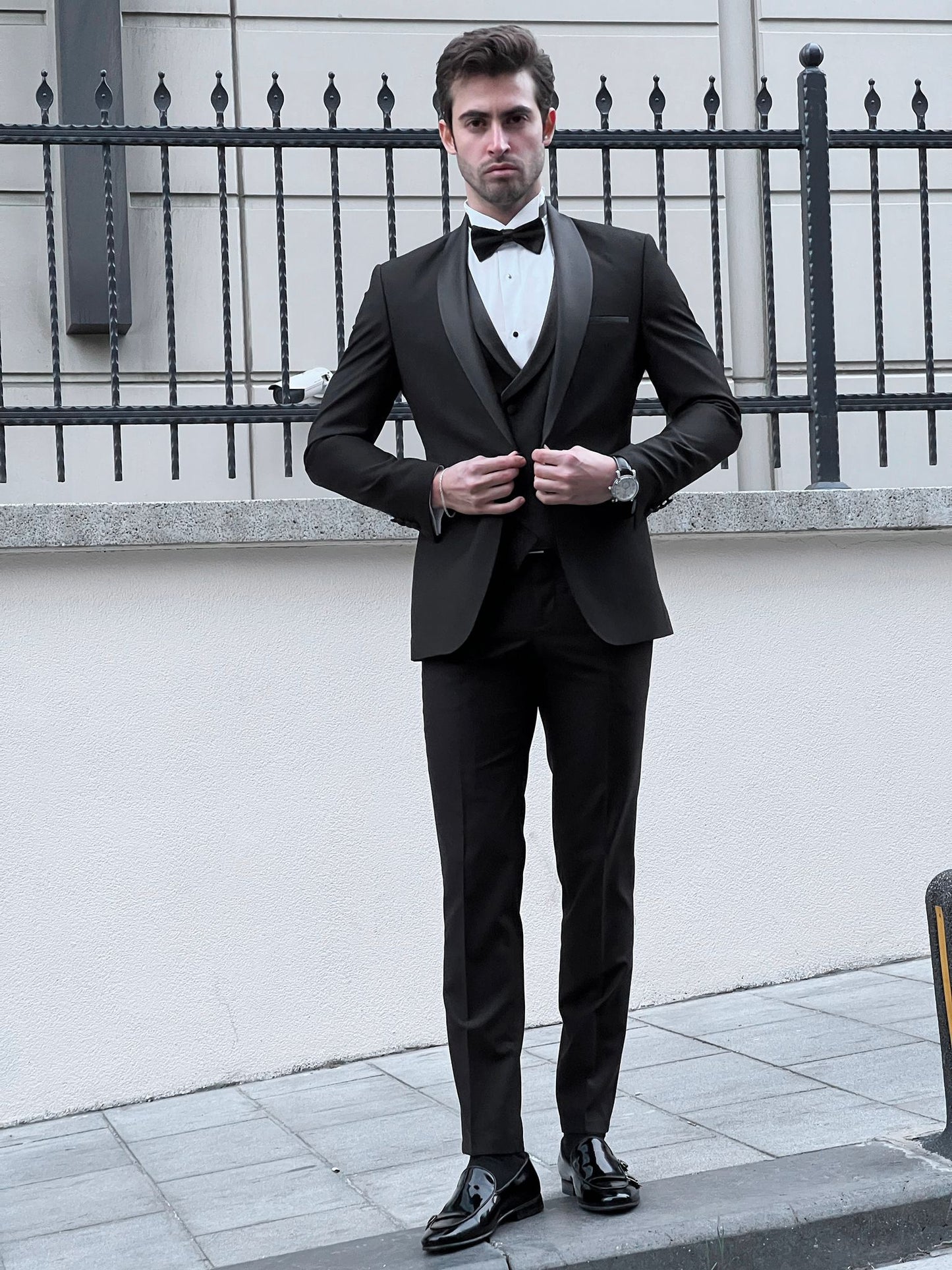 Enzo Black Shawl Lapel Slim Fit Tuxedo for Men