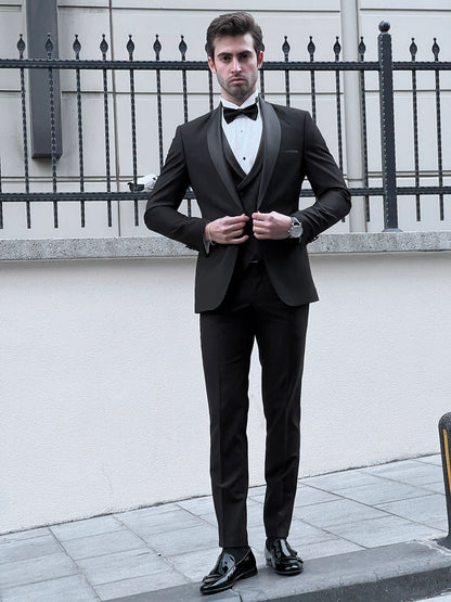 Enzo Black Shawl Lapel Slim Fit Tuxedo for Men