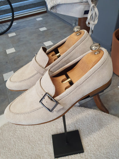 Stefano Beige Suede Buckle Loafers: Elevate Your Footwear Game